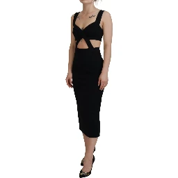 Black Viscose Bodycon Sheath Midi Dress