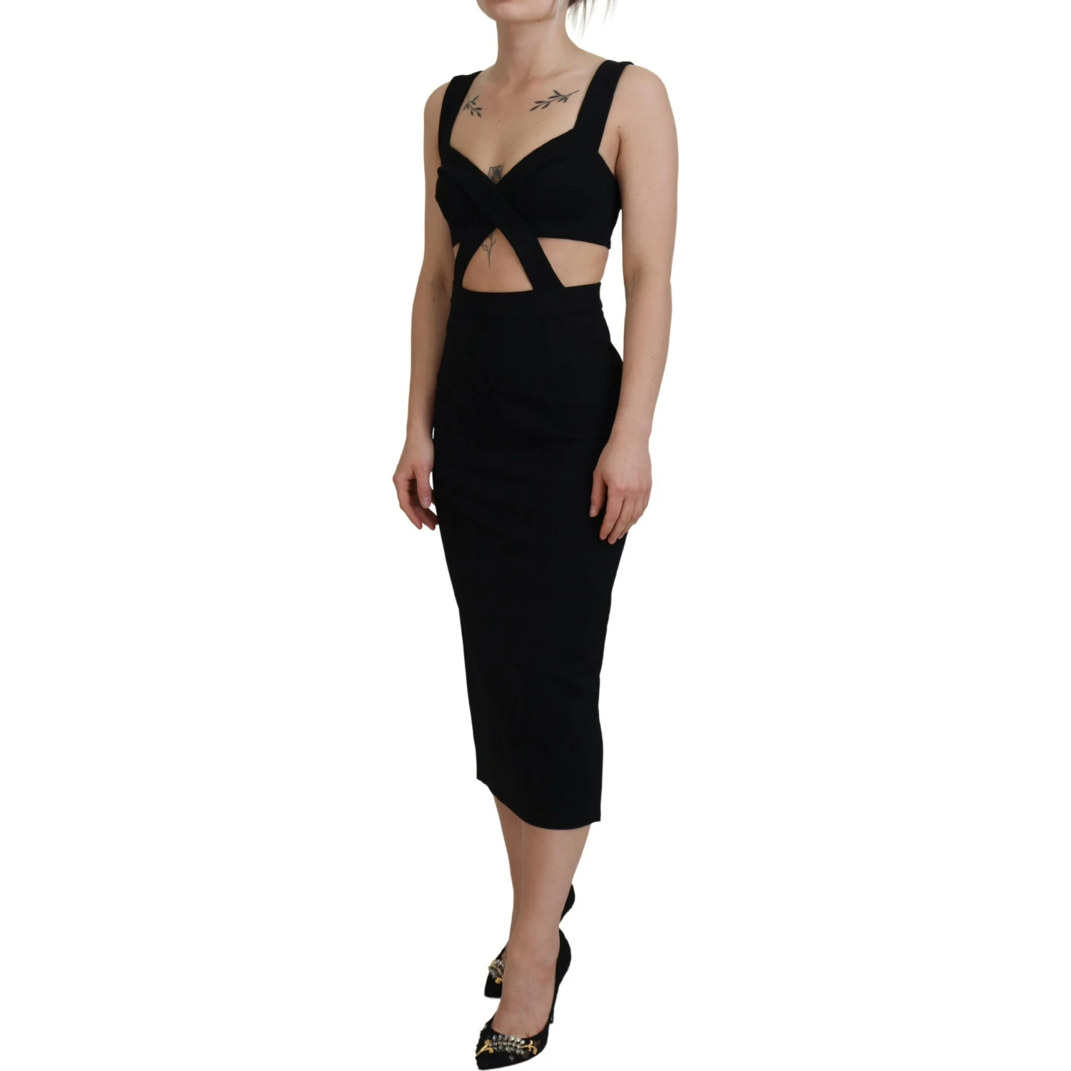 Black Viscose Bodycon Sheath Midi Dress