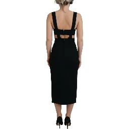 Black Viscose Bodycon Sheath Midi Dress