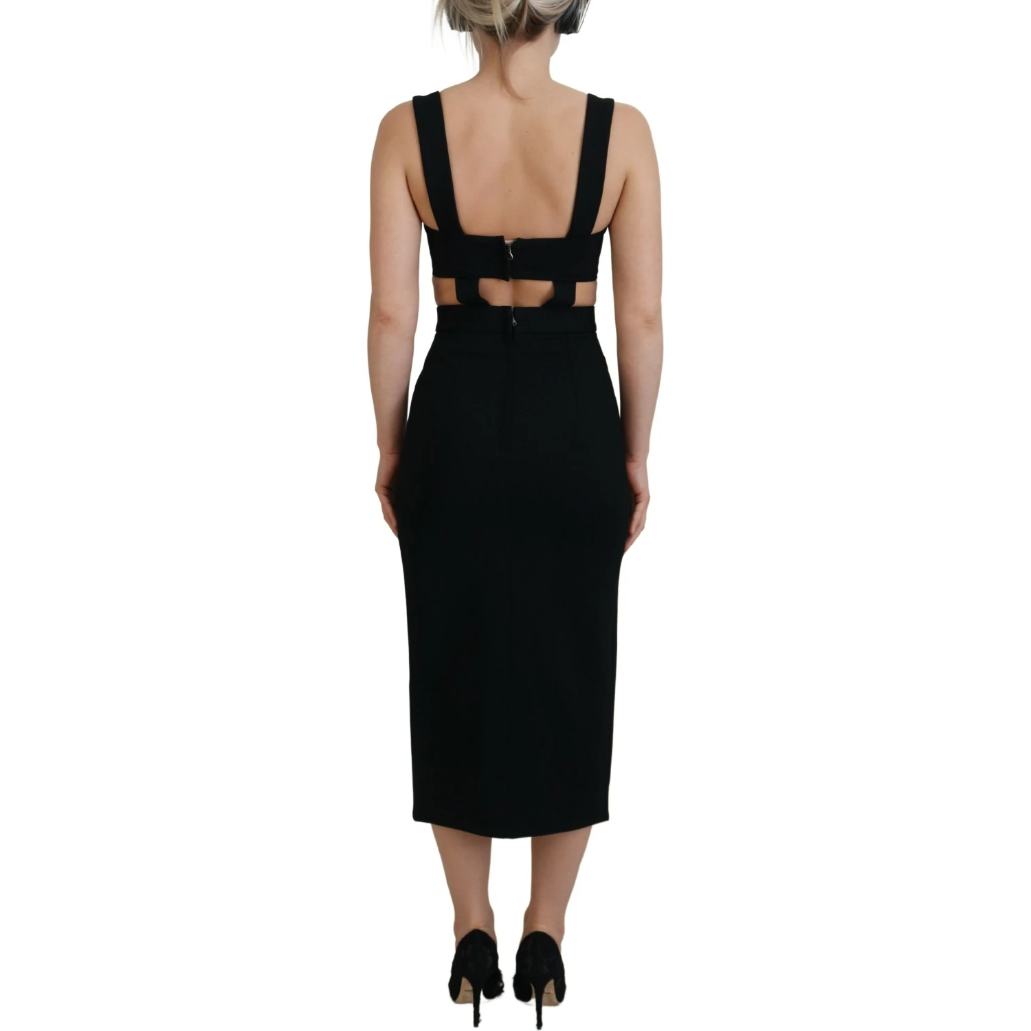 Black Viscose Bodycon Sheath Midi Dress