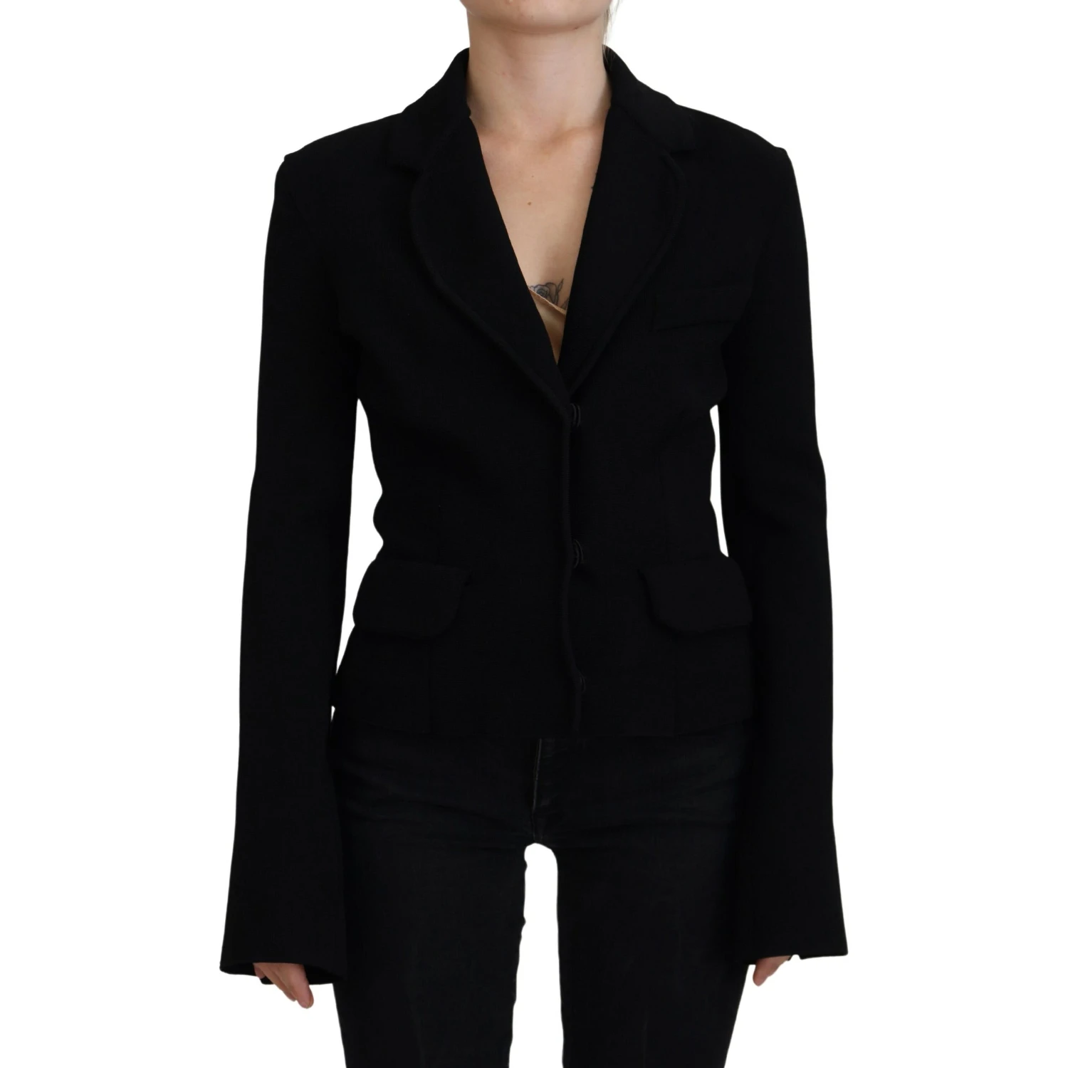 Black Button Cardigan Blazer Viscose Jacket