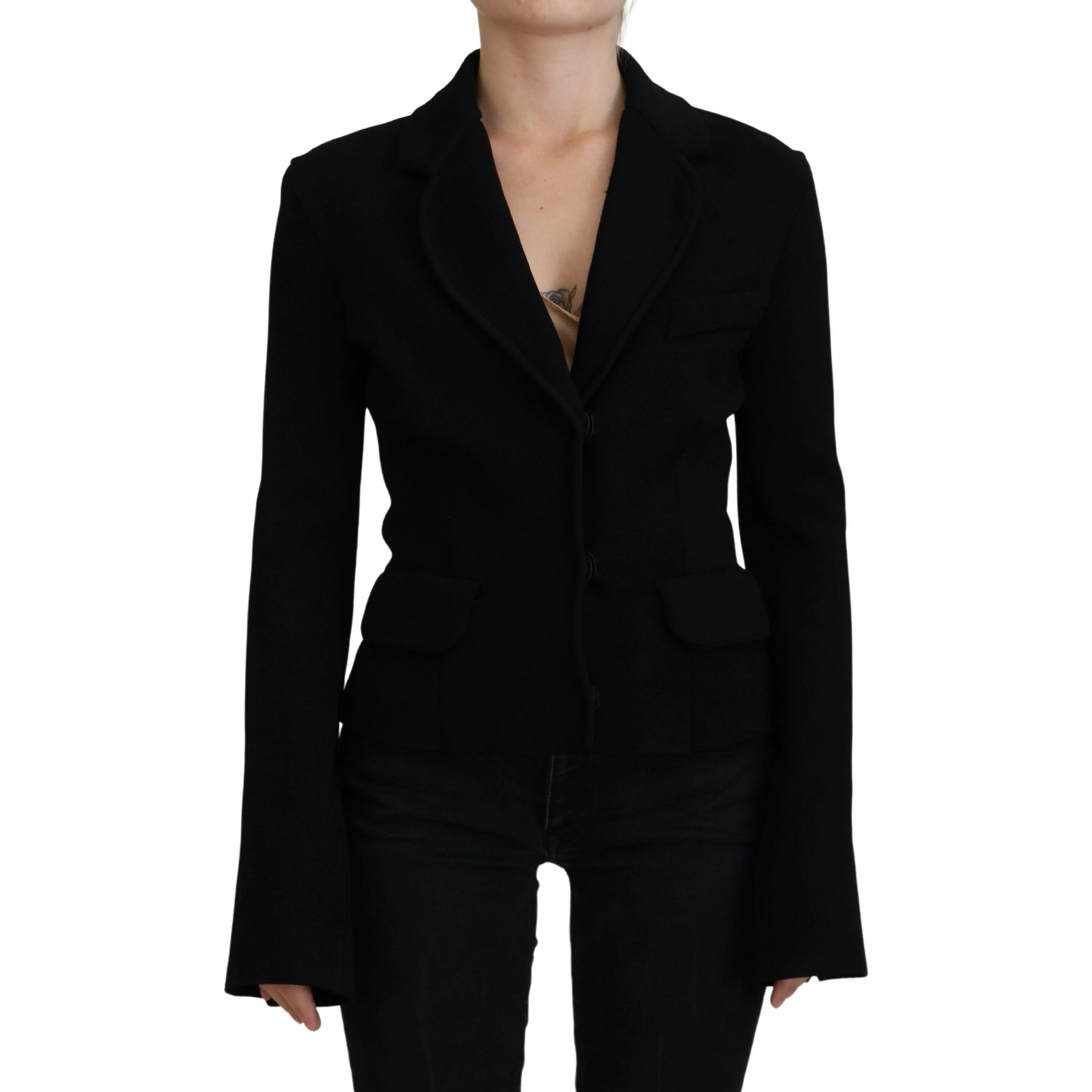 Black Button Cardigan Blazer Viscose Jacket