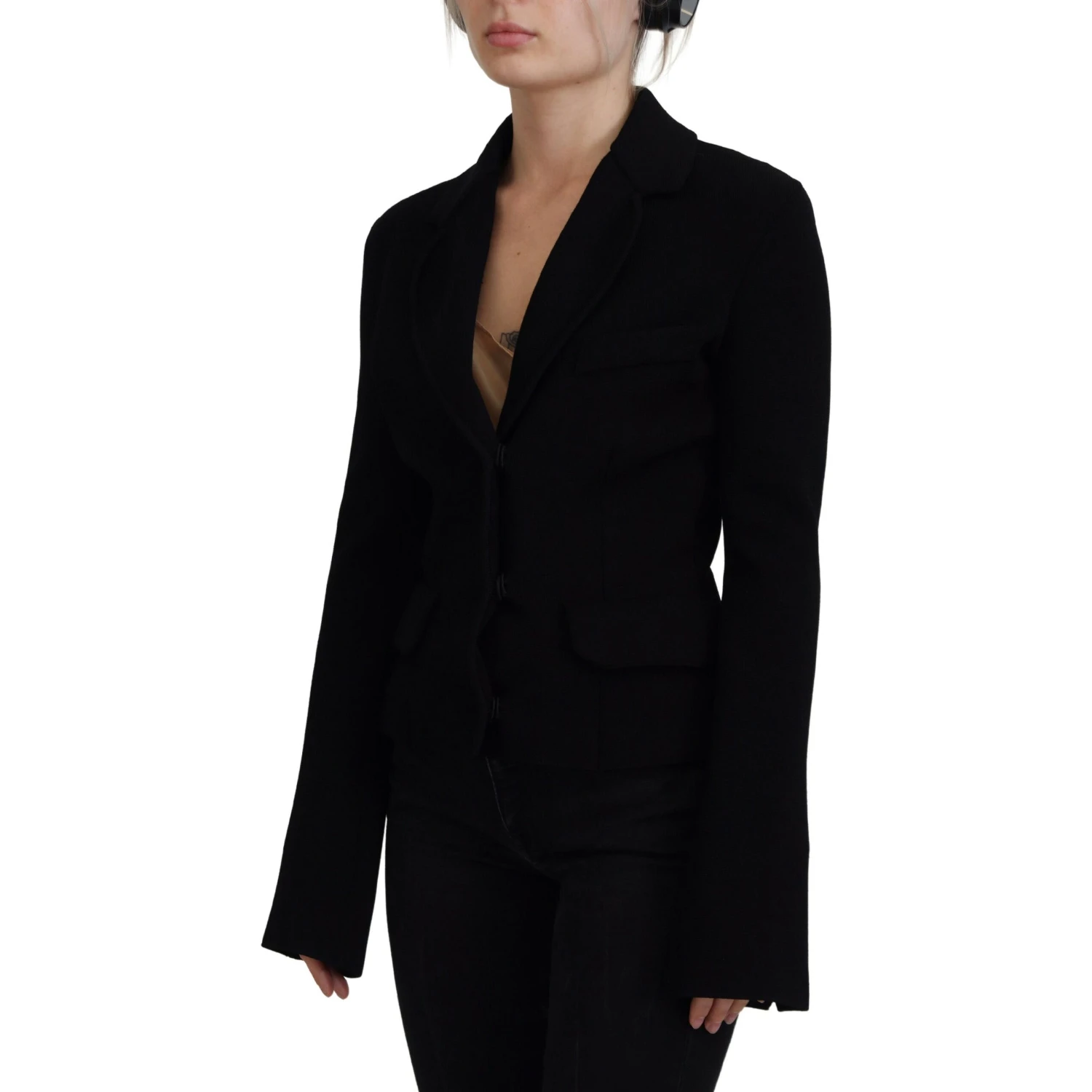 Black Button Cardigan Blazer Viscose Jacket