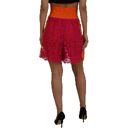 Pink Orange Lace Cotton High Waist Shorts