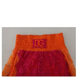 Pink Orange Lace Cotton High Waist Shorts