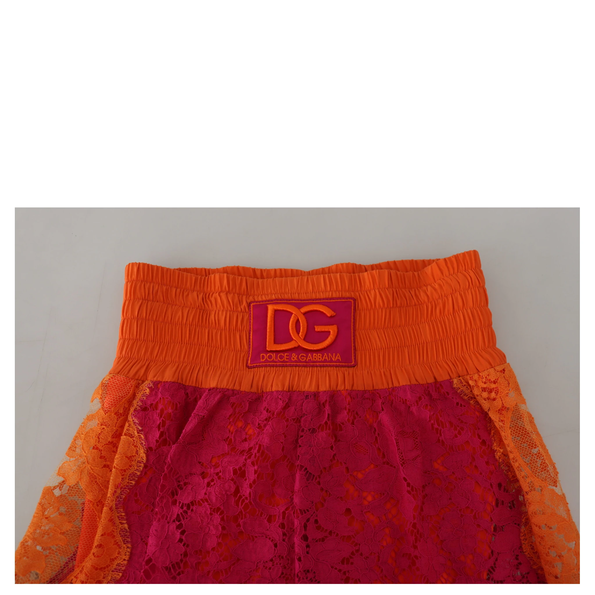 Pink Orange Lace Cotton High Waist Shorts