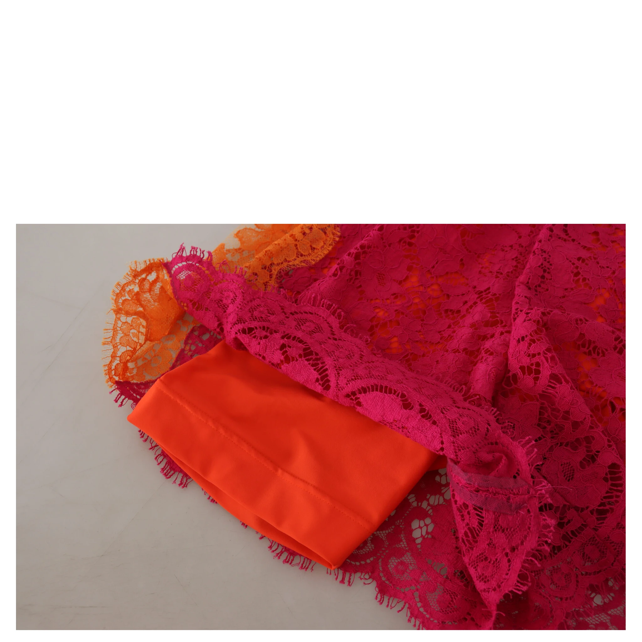 Pink Orange Lace Cotton High Waist Shorts