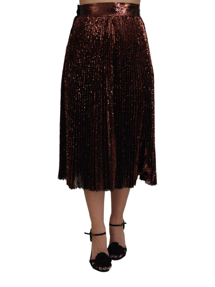 Bronze Sequined High Waist A-line Maxi Skirt