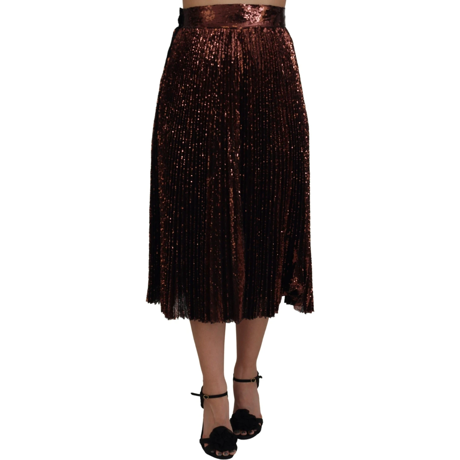 Bronze Sequined High Waist A-line Maxi Skirt
