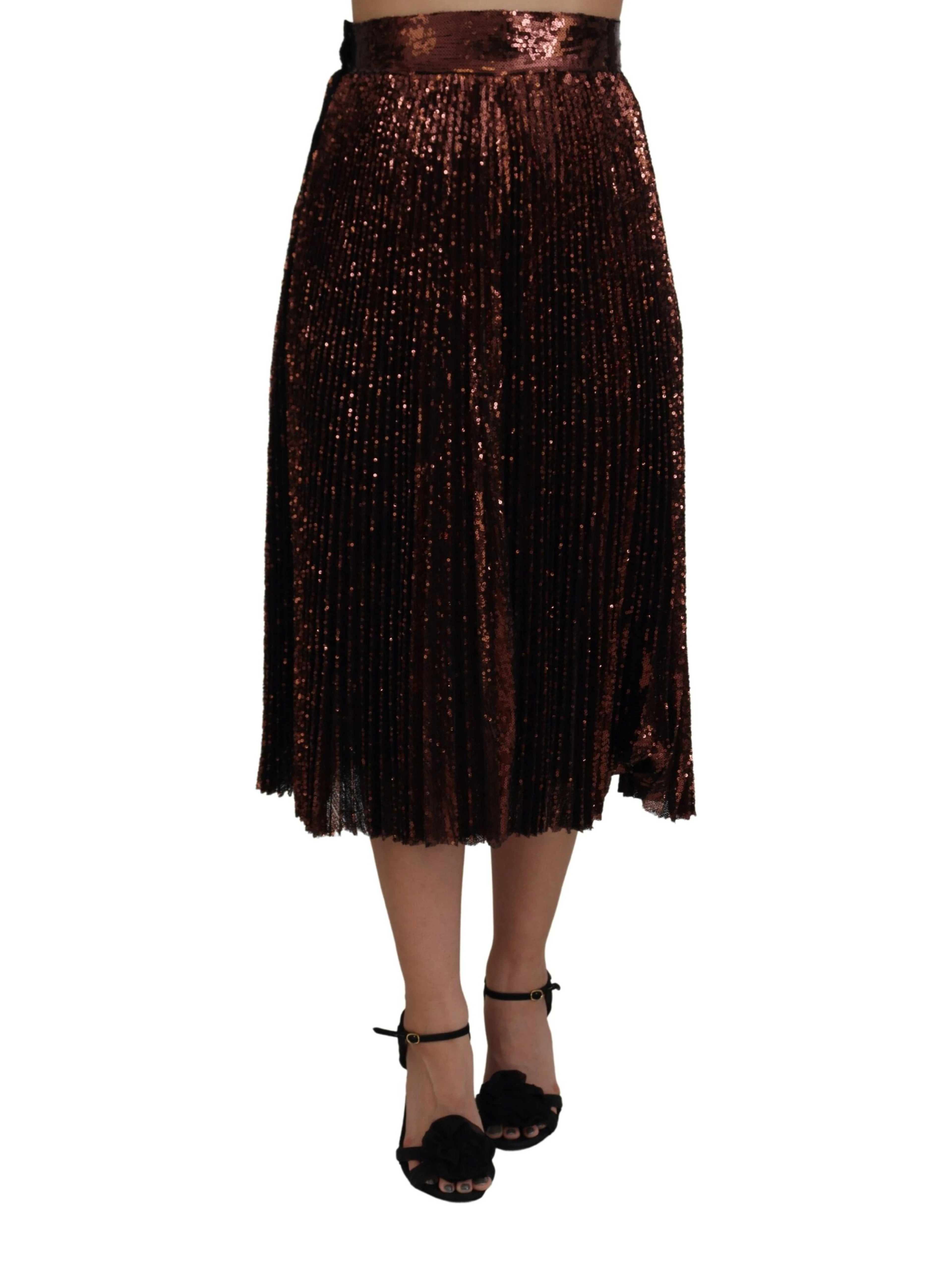 Bronze Sequined High Waist A-line Maxi Skirt