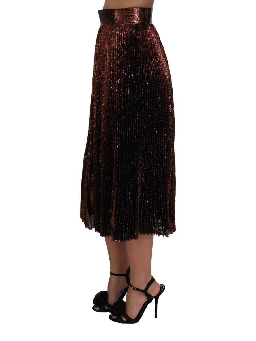 Bronze Sequined High Waist A-line Maxi Skirt