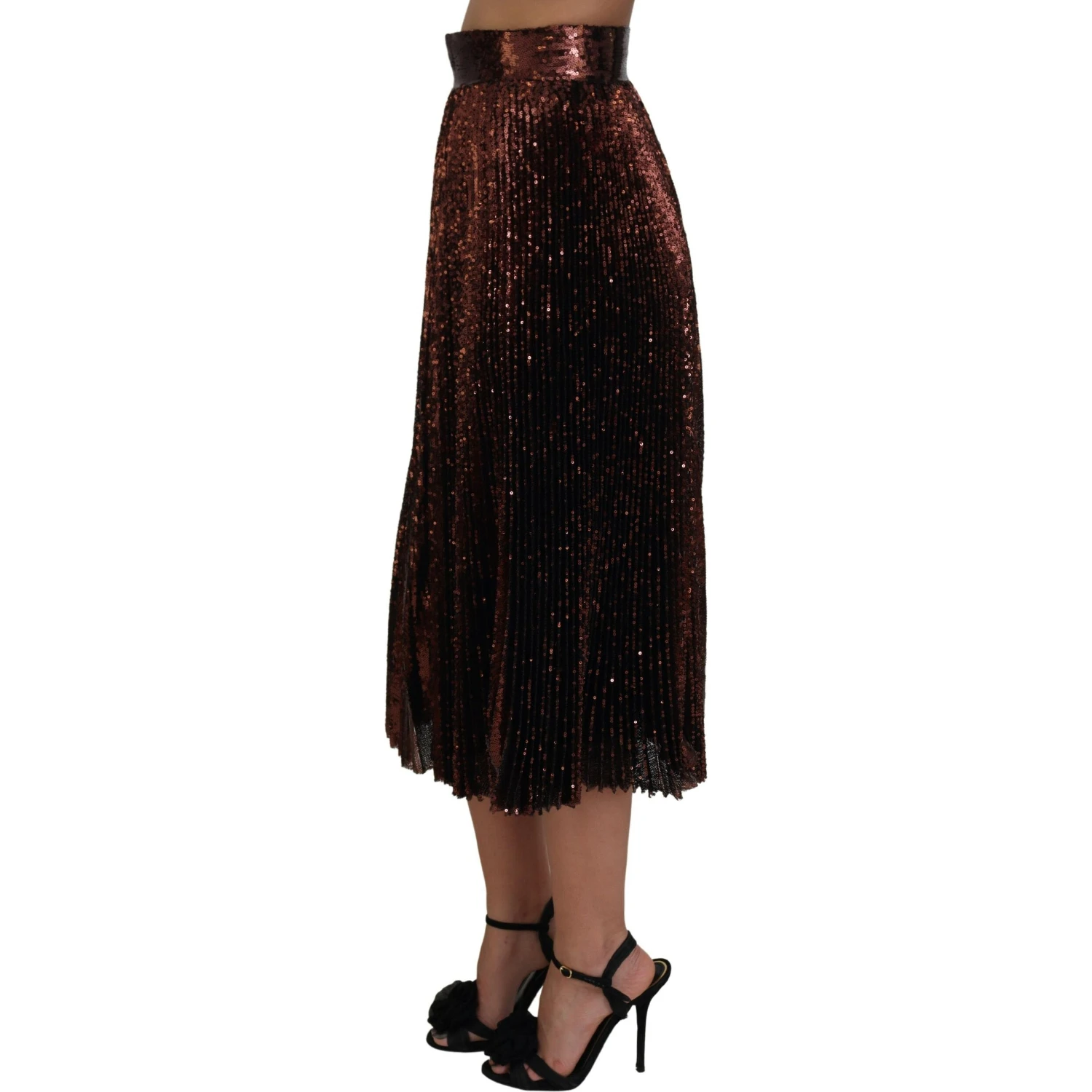 Bronze Sequined High Waist A-line Maxi Skirt