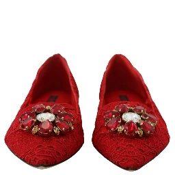 Red Taormina Crystals Loafers Flats Shoes