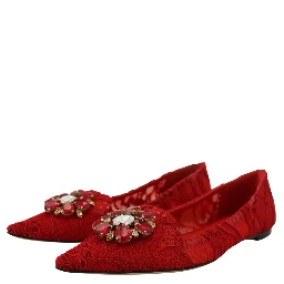 Red Taormina Crystals Loafers Flats Shoes