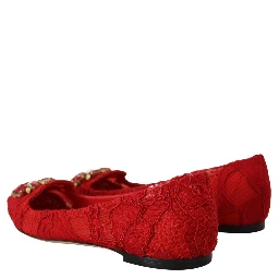 Red Taormina Crystals Loafers Flats Shoes