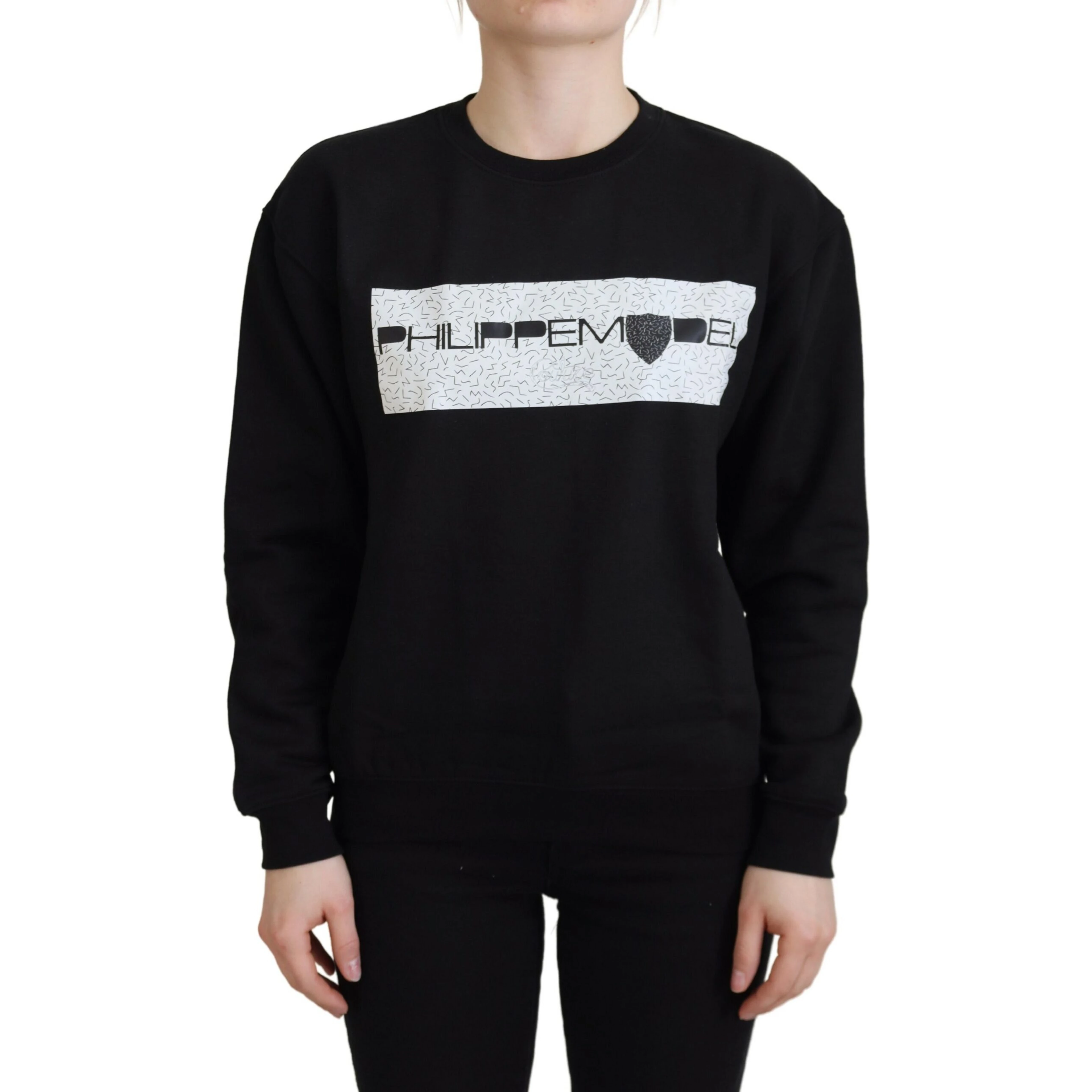 Black Printed Long Sleeves Pullover Sweater