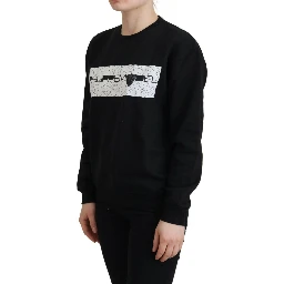 Black Printed Long Sleeves Pullover Sweater