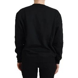 Black Printed Long Sleeves Pullover Sweater