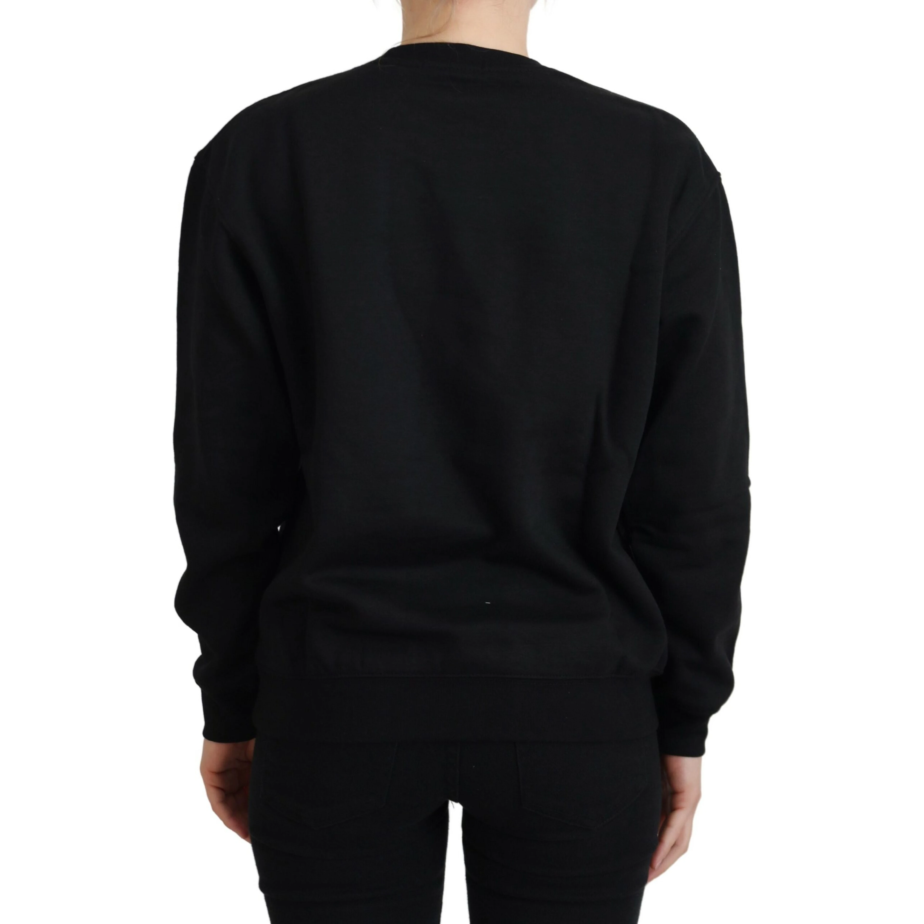 Black Printed Long Sleeves Pullover Sweater
