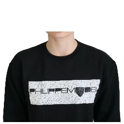 Black Printed Long Sleeves Pullover Sweater