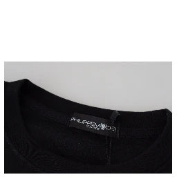 Black Printed Long Sleeves Pullover Sweater