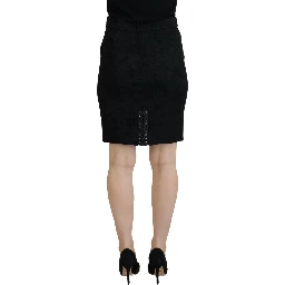 Black Brocade Mini Above Knee Pencil Skirt