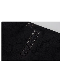 Black Brocade Mini Above Knee Pencil Skirt