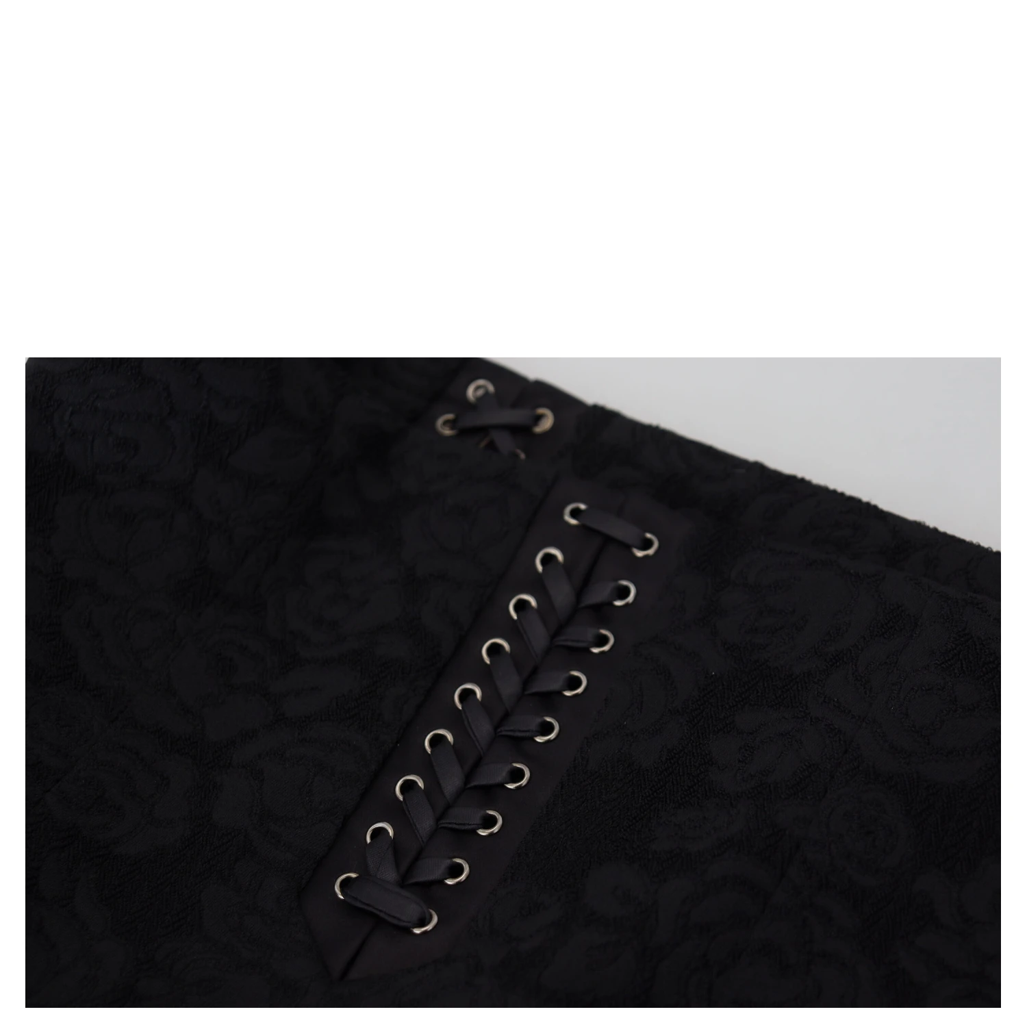 Black Brocade Mini Above Knee Pencil Skirt
