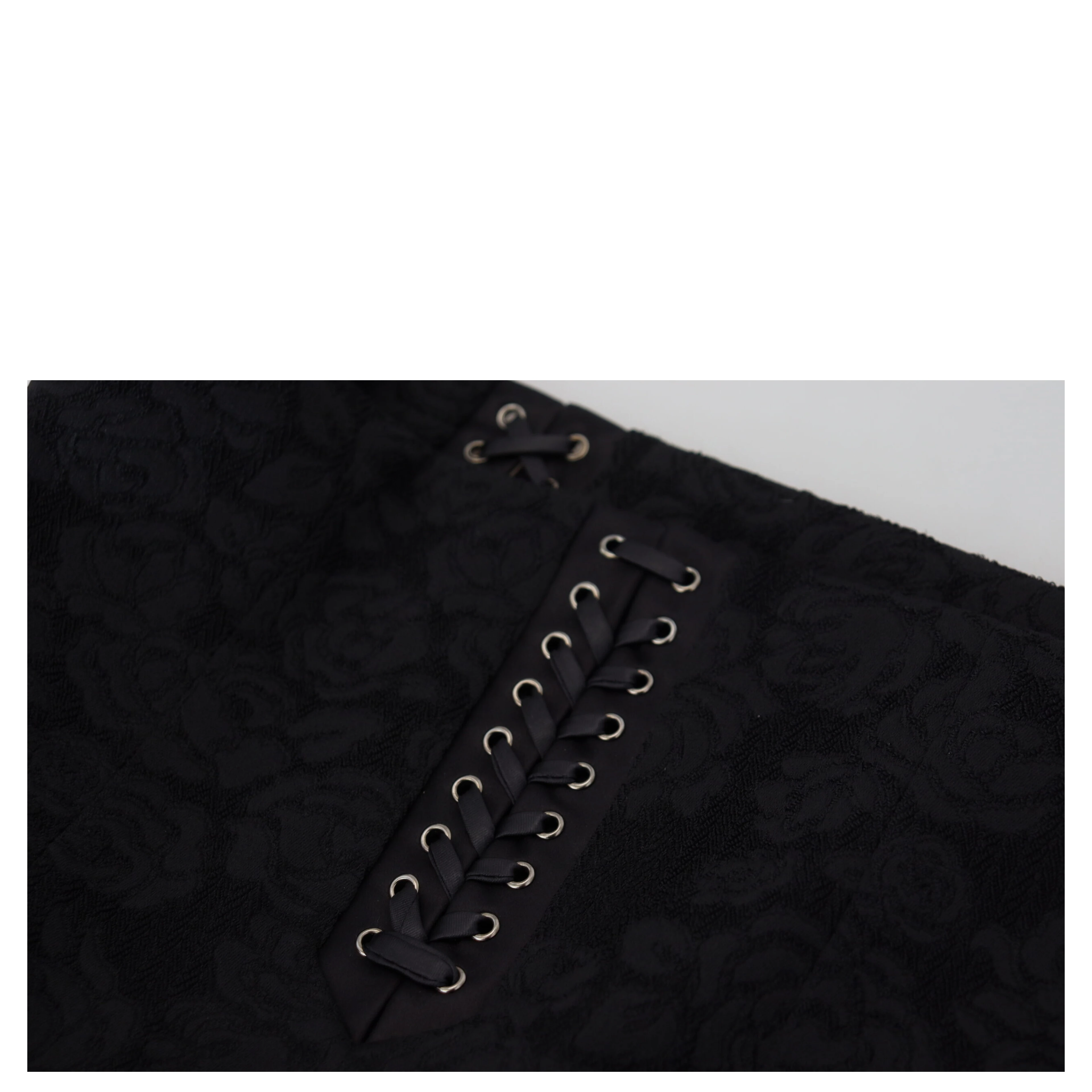 Black Brocade Mini Above Knee Pencil Skirt