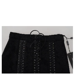 Black Brocade Mini Above Knee Pencil Skirt