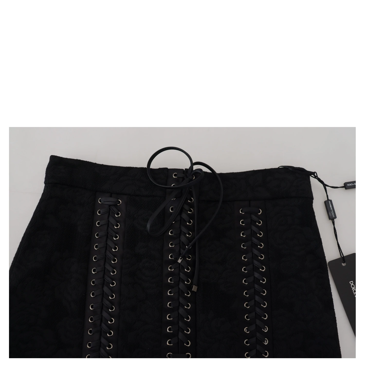 Black Brocade Mini Above Knee Pencil Skirt