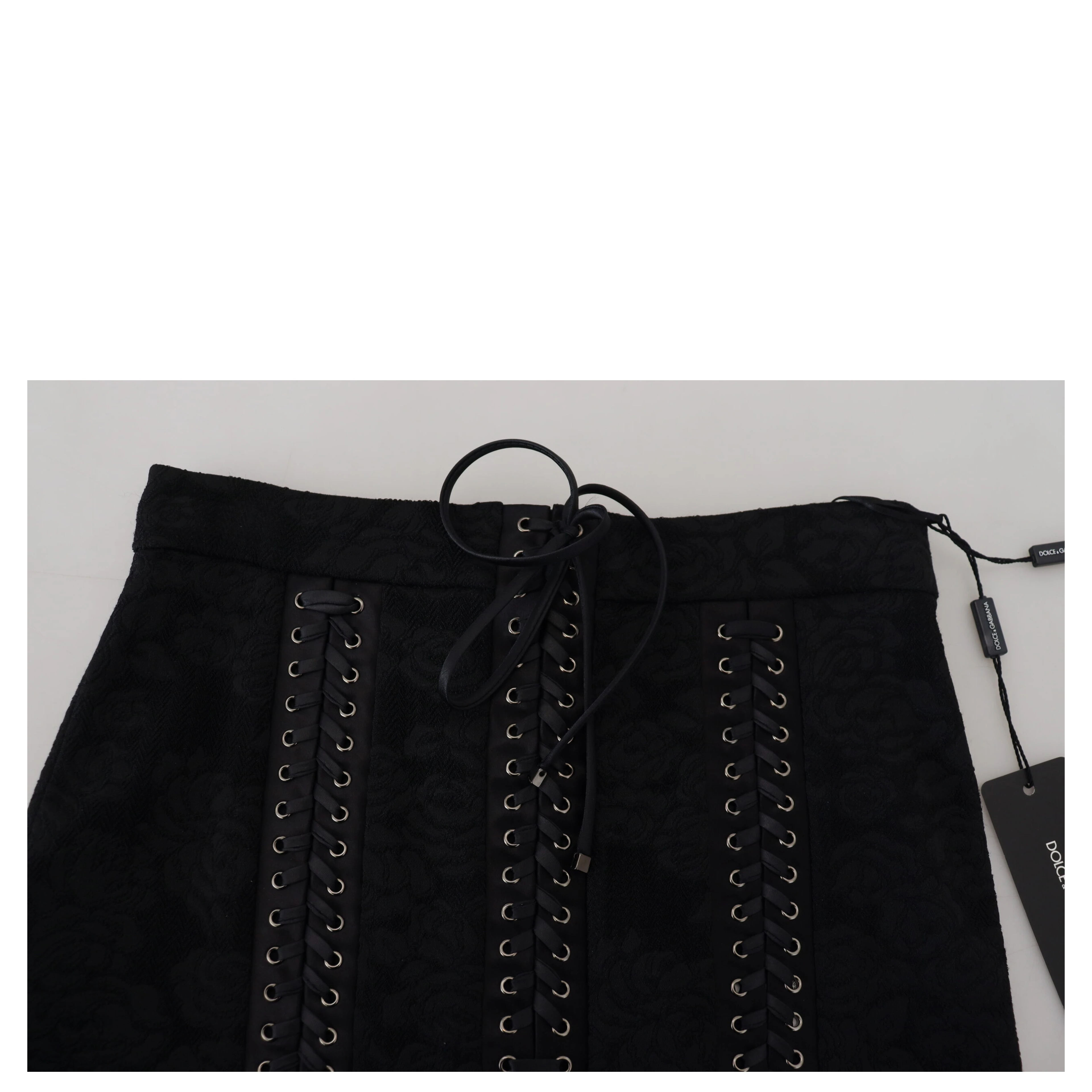 Black Brocade Mini Above Knee Pencil Skirt