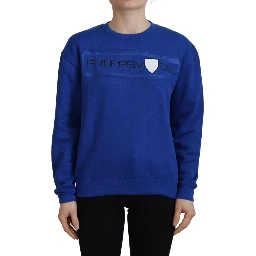 Blue Printed Long Sleeves Pullover Sweater