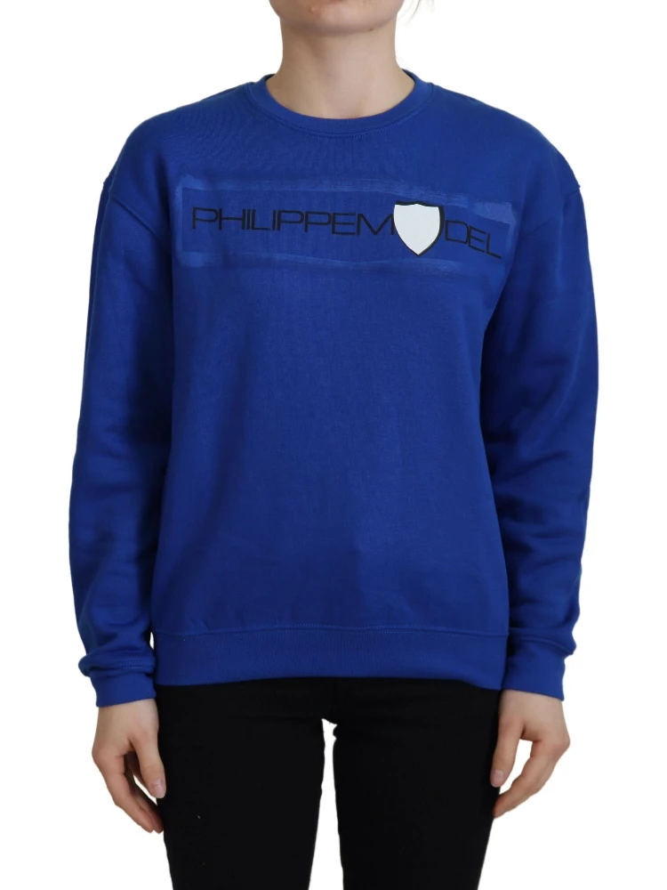 Blue Printed Long Sleeves Pullover Sweater