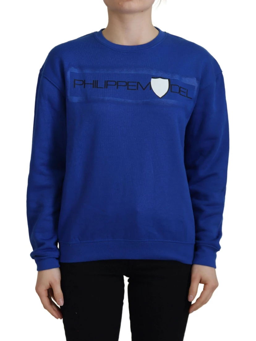 Blue Printed Long Sleeves Pullover Sweater