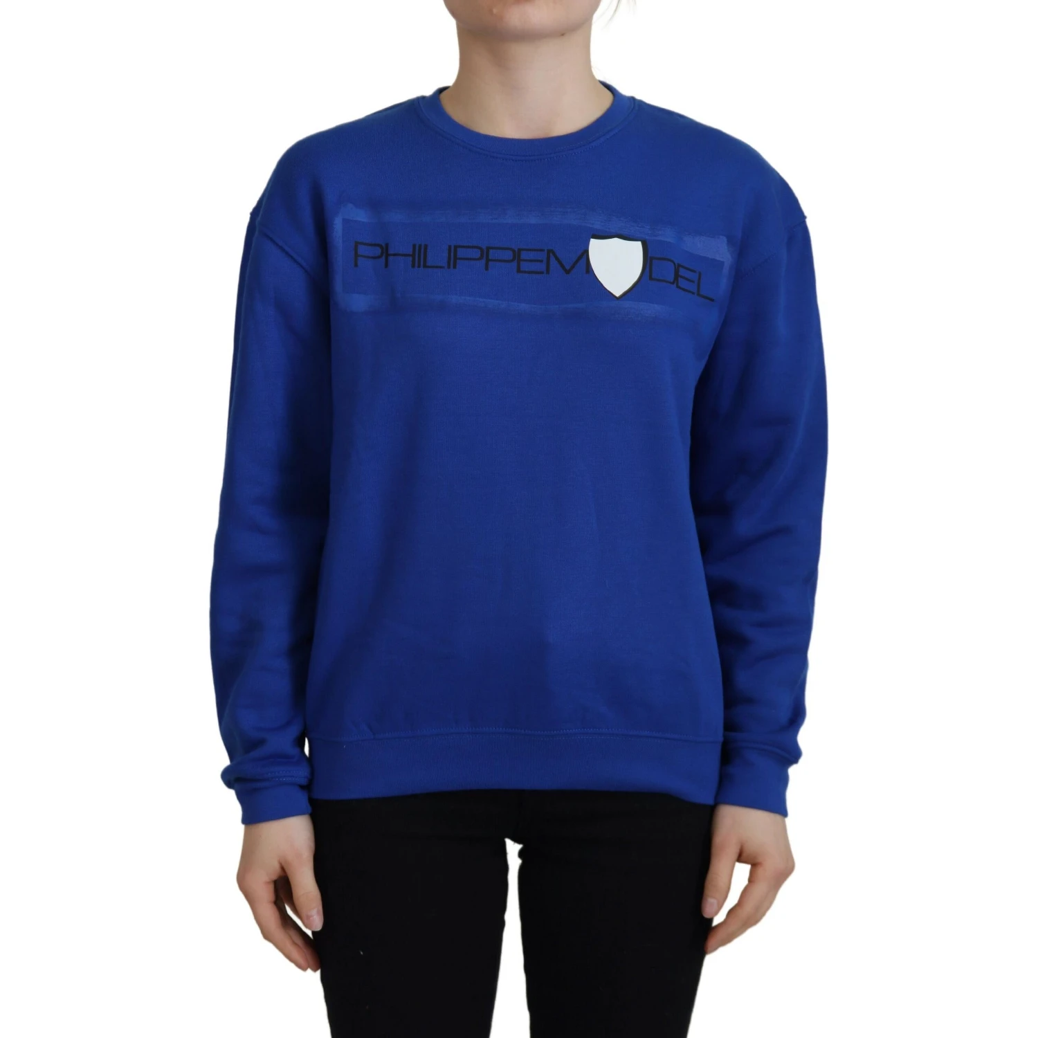 Blue Printed Long Sleeves Pullover Sweater