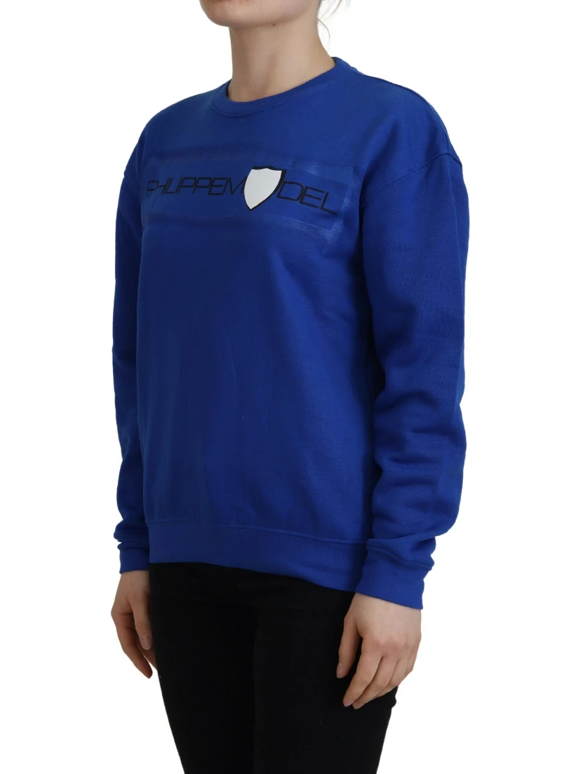 Blue Printed Long Sleeves Pullover Sweater