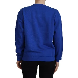 Blue Printed Long Sleeves Pullover Sweater