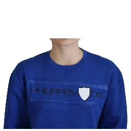 Blue Printed Long Sleeves Pullover Sweater