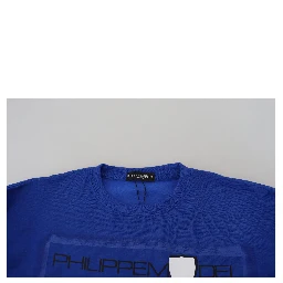 Blue Printed Long Sleeves Pullover Sweater