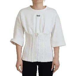 White Corset Stretch Cotton Top T-shirt