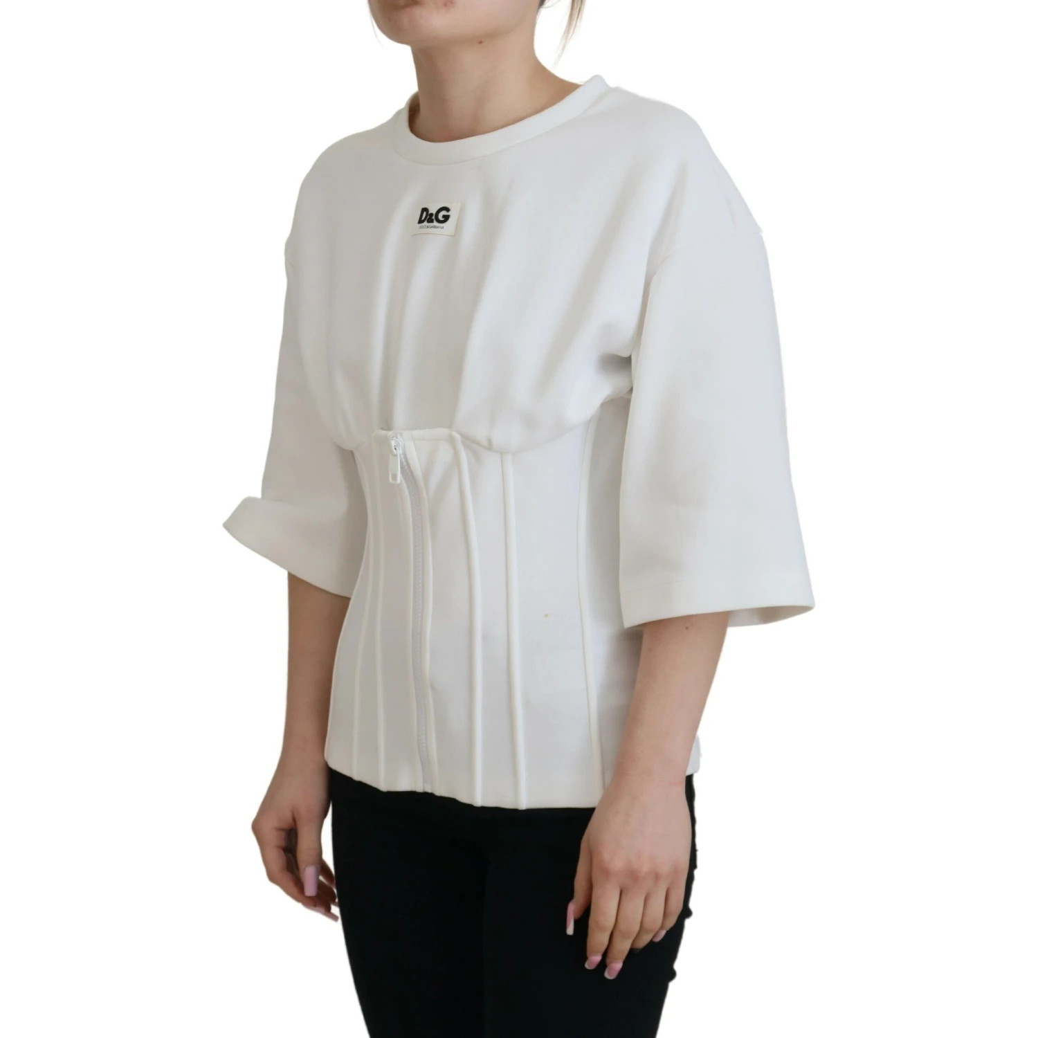 White Corset Stretch Cotton Top T-shirt
