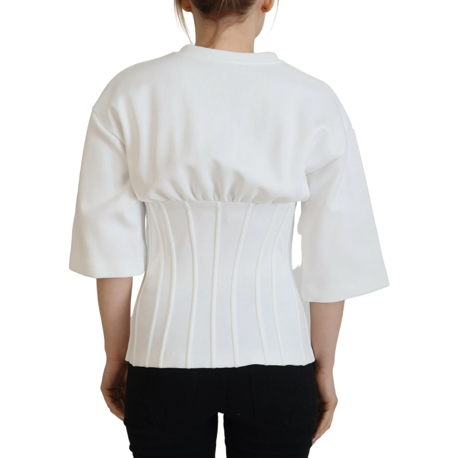 White Corset Stretch Cotton Top T-shirt