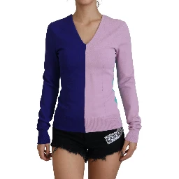 Multicolor V-neck Viscose Long Sleeves Sweater