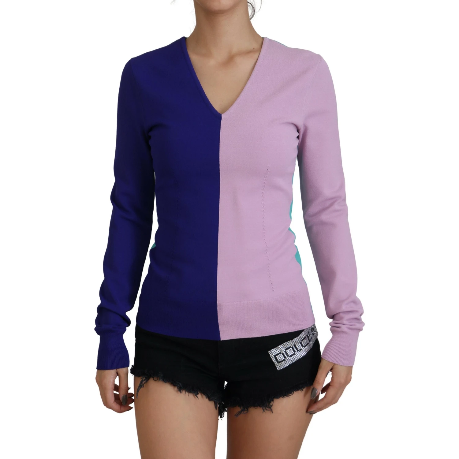 Multicolor V-neck Viscose Long Sleeves Sweater