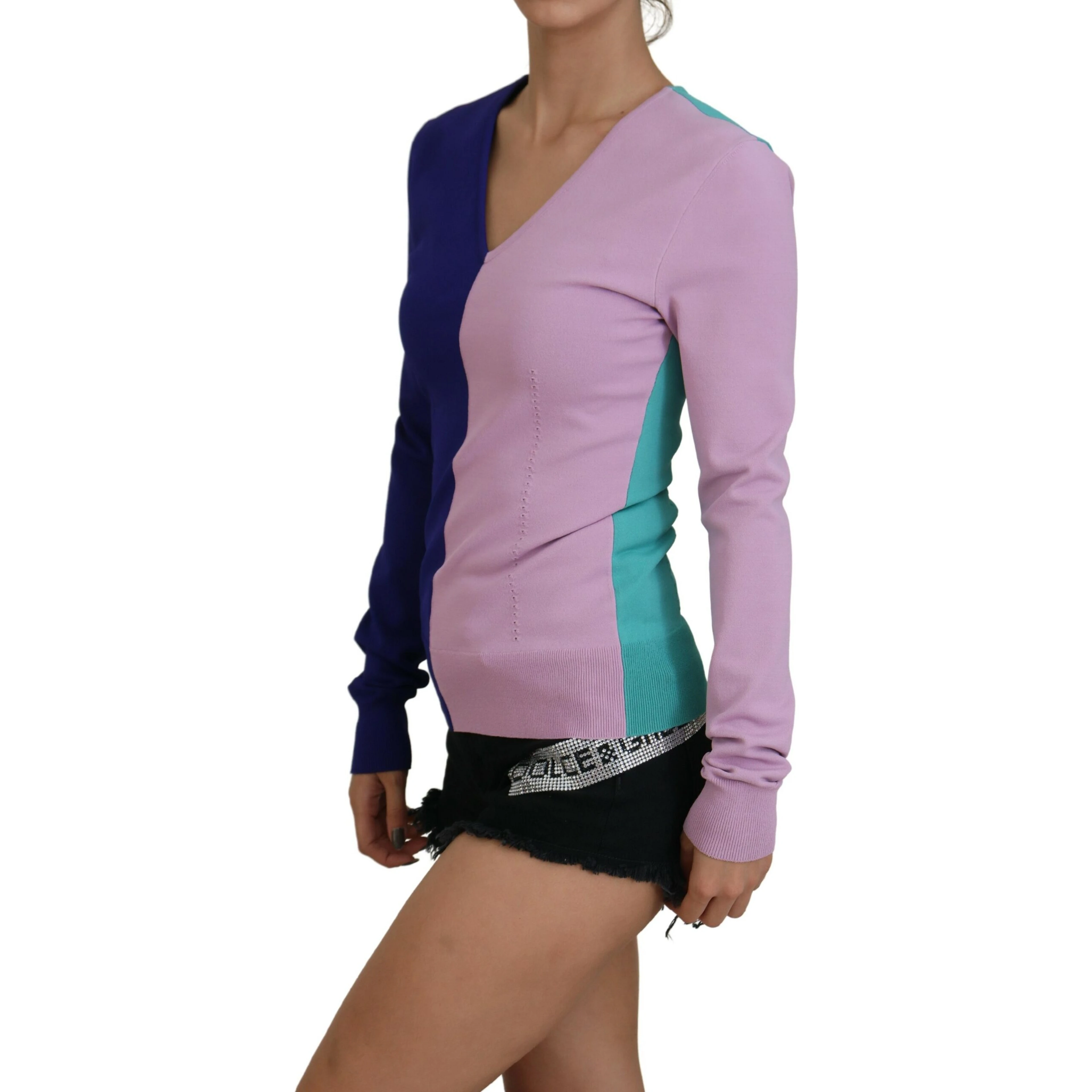 Multicolor V-neck Viscose Long Sleeves Sweater
