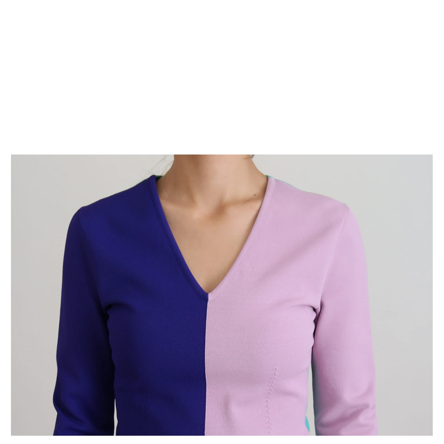 Multicolor V-neck Viscose Long Sleeves Sweater