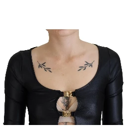 Black Cotton Stretch Open Chest 3/4 Sleeve Top