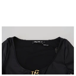 Black Cotton Stretch Open Chest 3/4 Sleeve Top