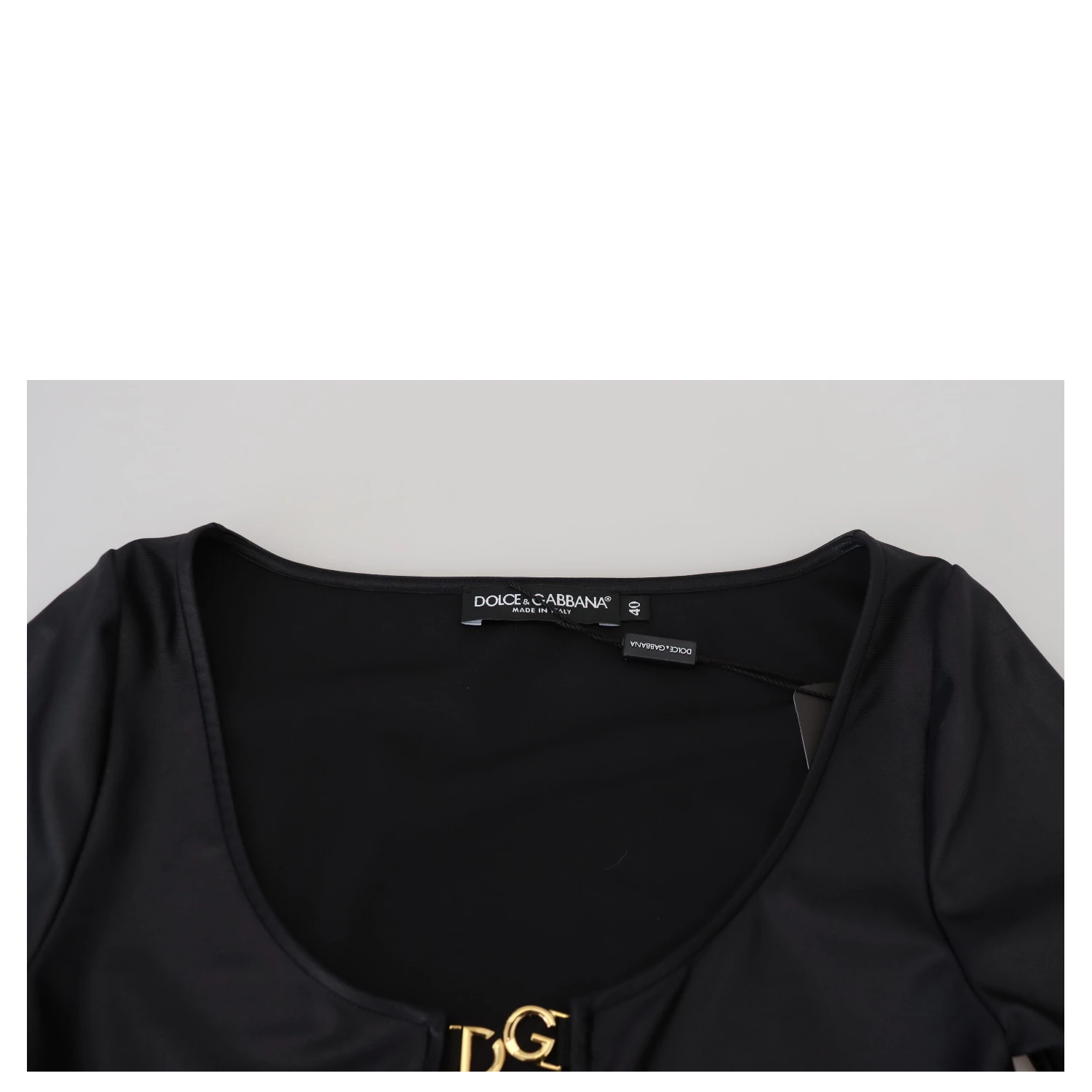 Black Cotton Stretch Open Chest 3/4 Sleeve Top